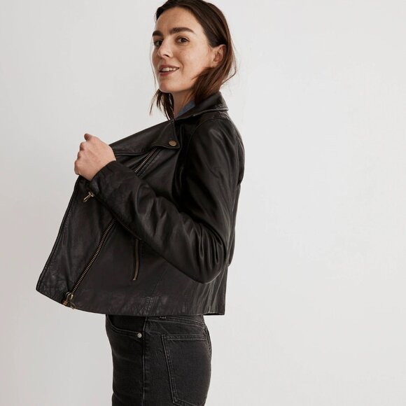 Madewell Washed Leather Motorcycle Jacket: Brass Hardware Edition - Picture 3 of 10